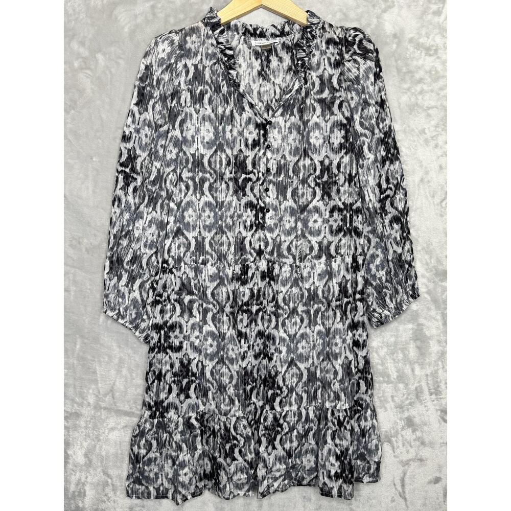 Calvin Klein Dress Womens 10 Gray Animal Print Long Sleeve V Neck Drop Waist